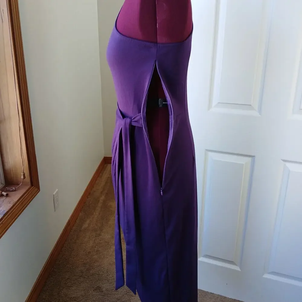 Yathon Purple One Shoulder Wrap Tie Dress XL jersey knit comfy cocktail midi - Picture 3 of 15